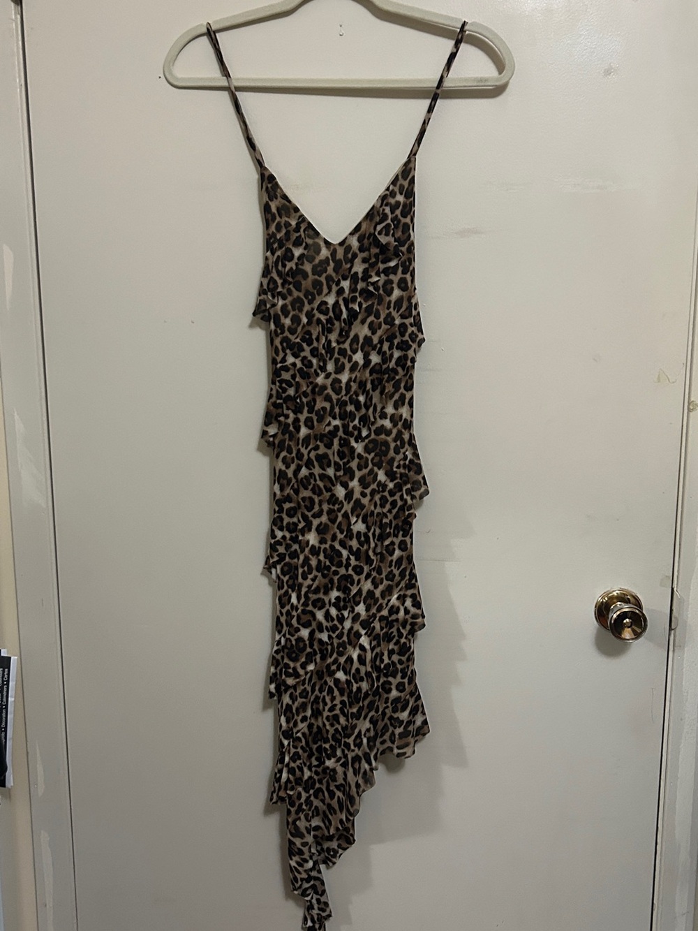 Asymmetrical Leopard Print Slip Dress with Ruffle Tiers - Brown/Black